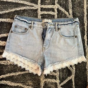 Free People Lace Bottom Jean Shorts
